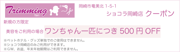 愛知県岡崎市のショコラ岡崎店のクーポン券