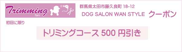 群馬県太田市のトリミングサロン DOG SALON WAN STYLEのクーポン券