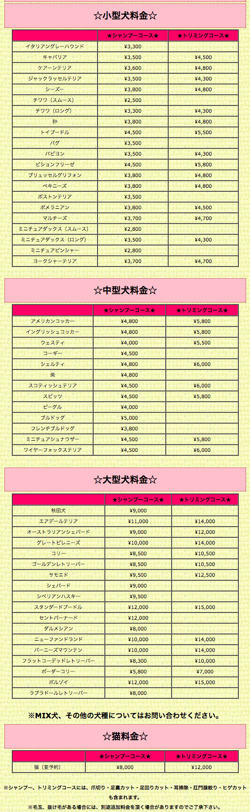 小型犬のトリミングは3500円から5800円
