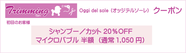 兵庫県神戸市のトリミングサロン Oggi del sole （オッジデルソーレ）のクーポン券